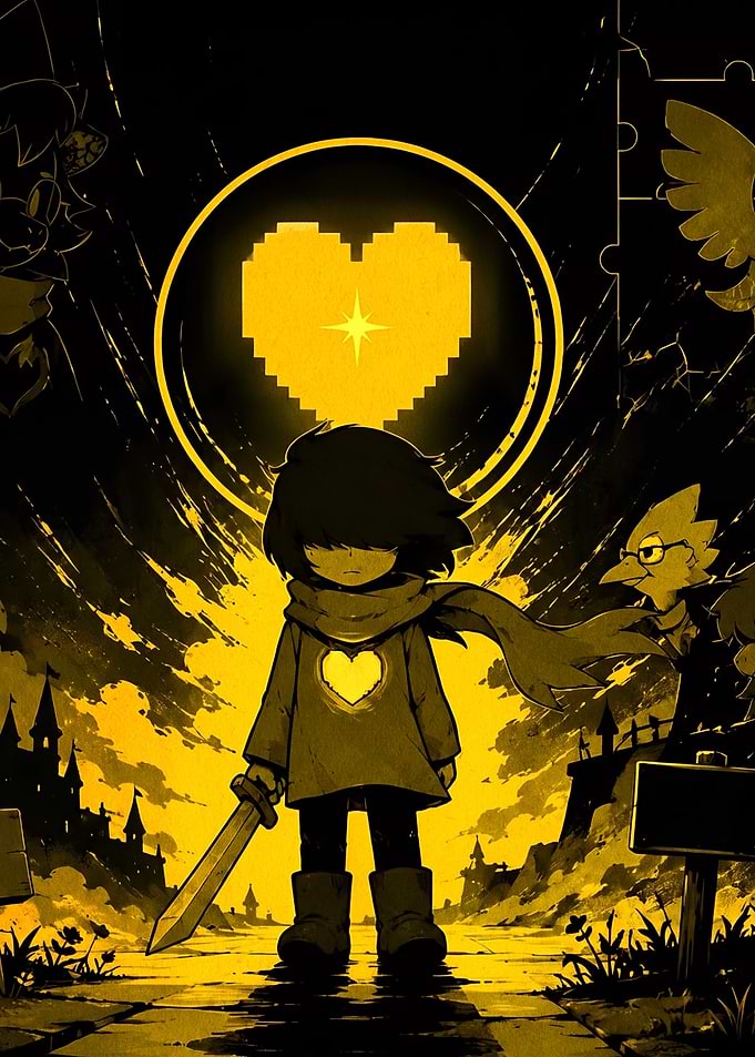 Deltarune Kris Yellow Monochrome Poster
