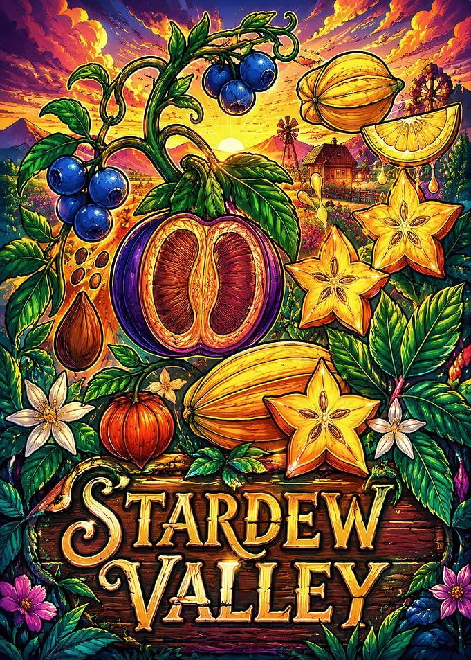 Stardew Valley Vibrant Fruit Harvest Illustration