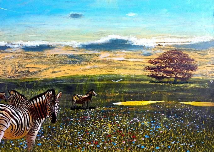Zebras in a Wildflower Meadow