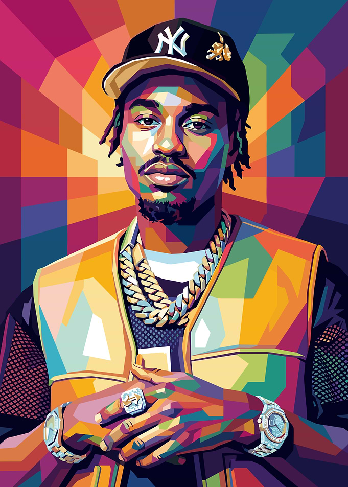 Colorful Pop Art Portrait of Lil Tjay Rapper