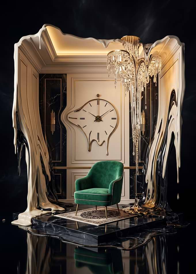 Surreal Melting Luxury Interior Scene