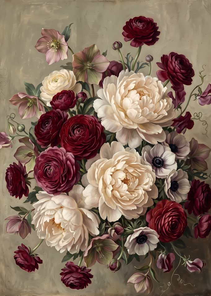 Elegant Floral Bouquet Oil Painting