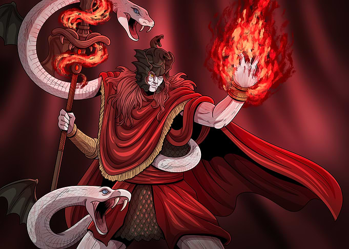 Medusa-inspired fantasy warrior with fire