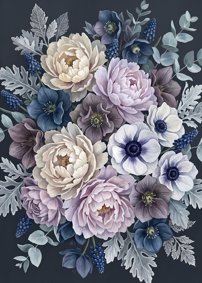 Elegant Moody Floral Bouquet Illustration