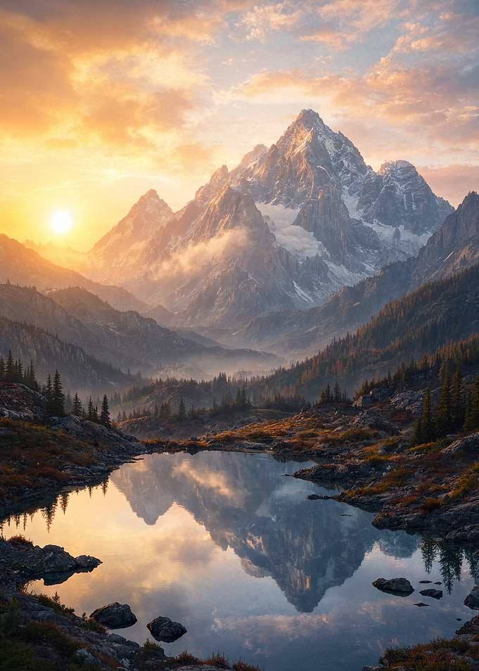 Golden Sunset Over Mountain Lake