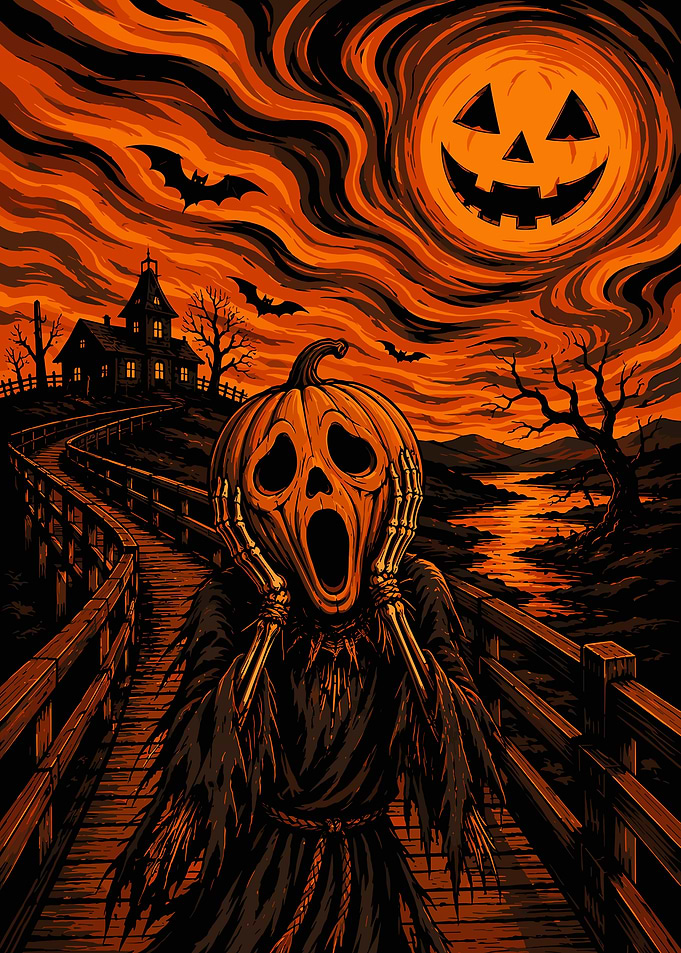 Screaming Pumpkin Scarecrow Halloween Art