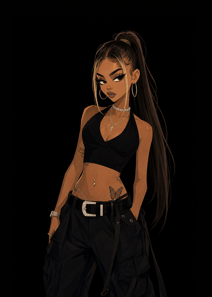 Stylish Girl in Black Streetwear