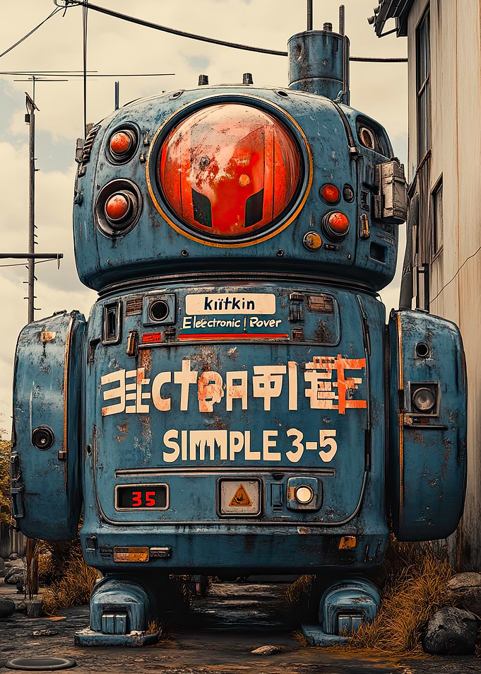 Weathered Blue Retro Electronic Robot