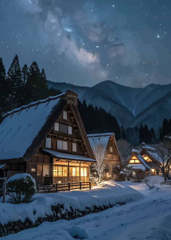 Shirakawa-go Village Winter Night