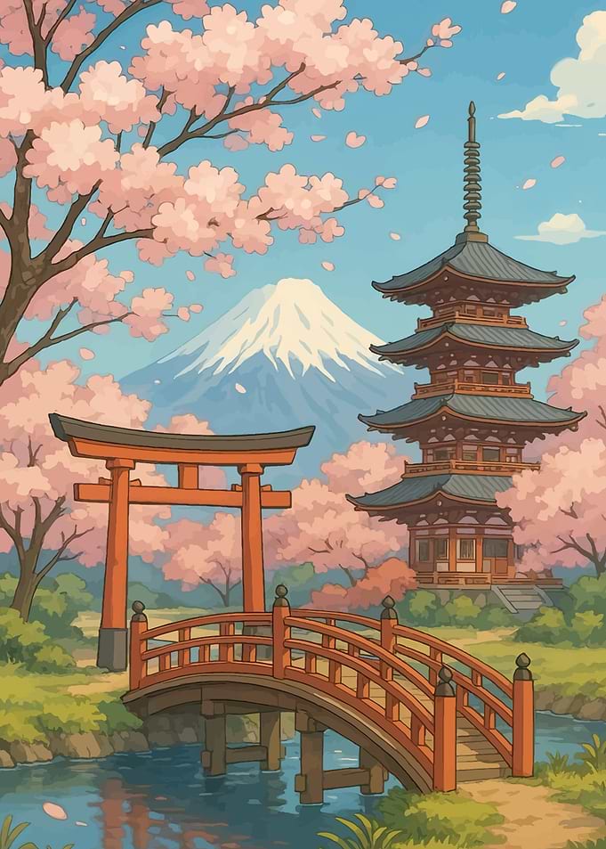 Mount Fuji and Pagoda Landscape