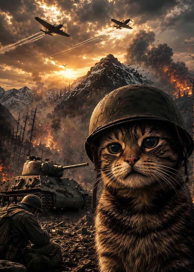 Cat Soldier in War Zone