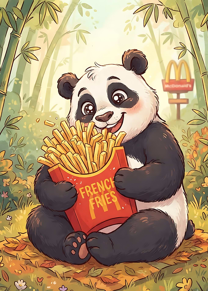 Cute Panda Eating McDonald's Fries