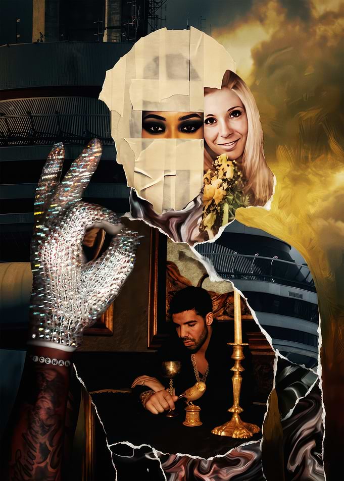 Surreal Collage Featuring Drake and Icons