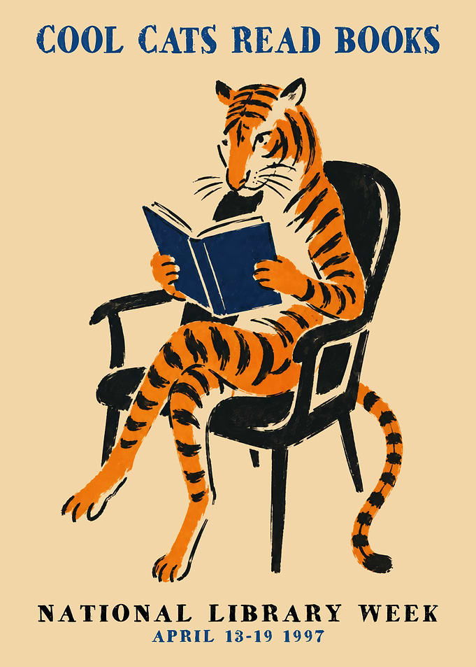 Cool Cats Read Books Tiger Poster