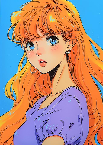 Retro Anime Style Girl Portrait