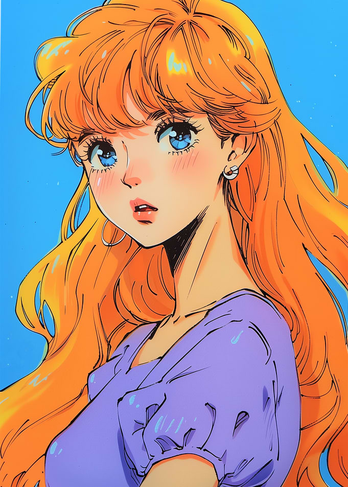 Retro Anime Style Girl Portrait