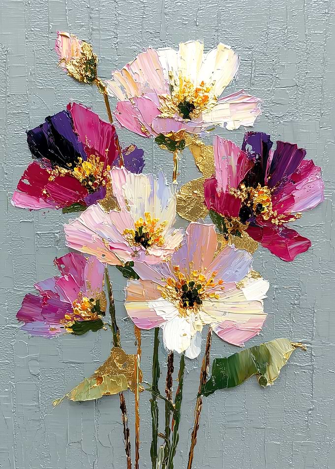 Textured Floral Painting with Gold Accents