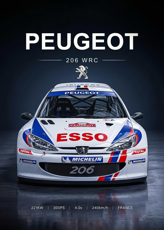 sleek 206 WRC Rally Car Poster