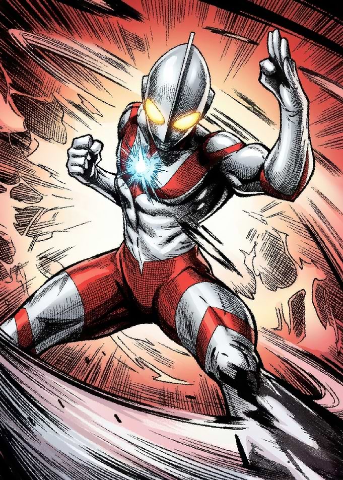 Ultraman Dynamic Action Pose Illustration