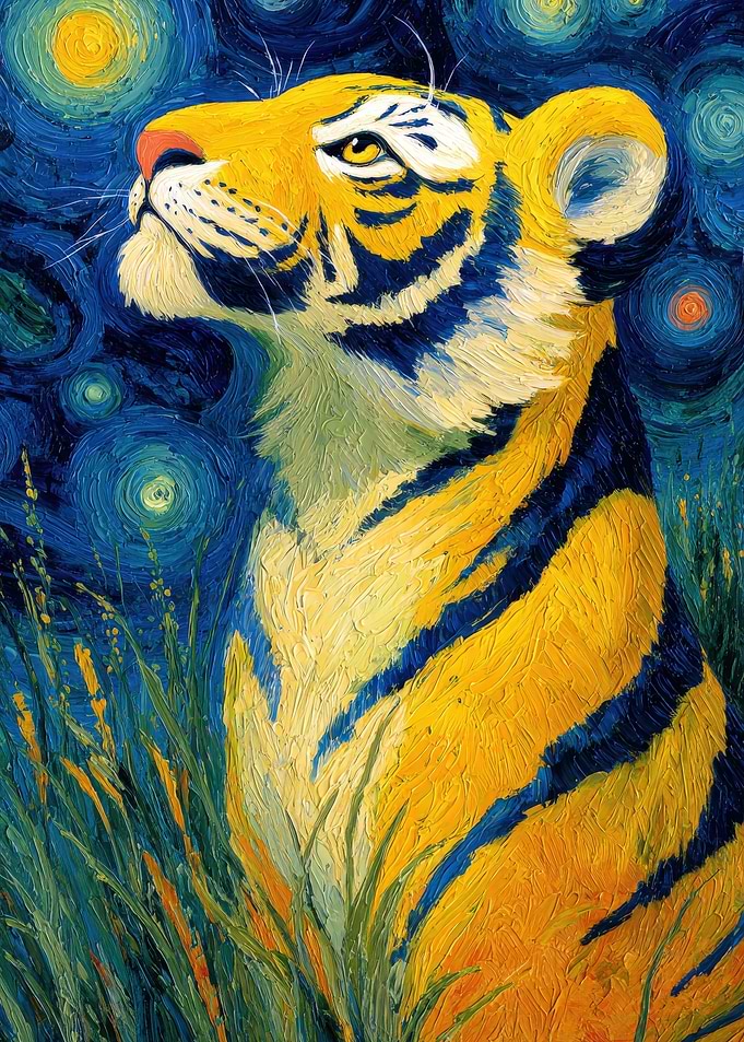 Tiger in Starry Night Style