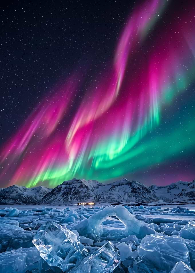 Vibrant Aurora Borealis Over Frozen Landscape