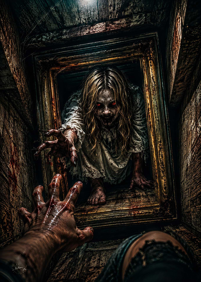 Horror Scene Reaching From Mirror