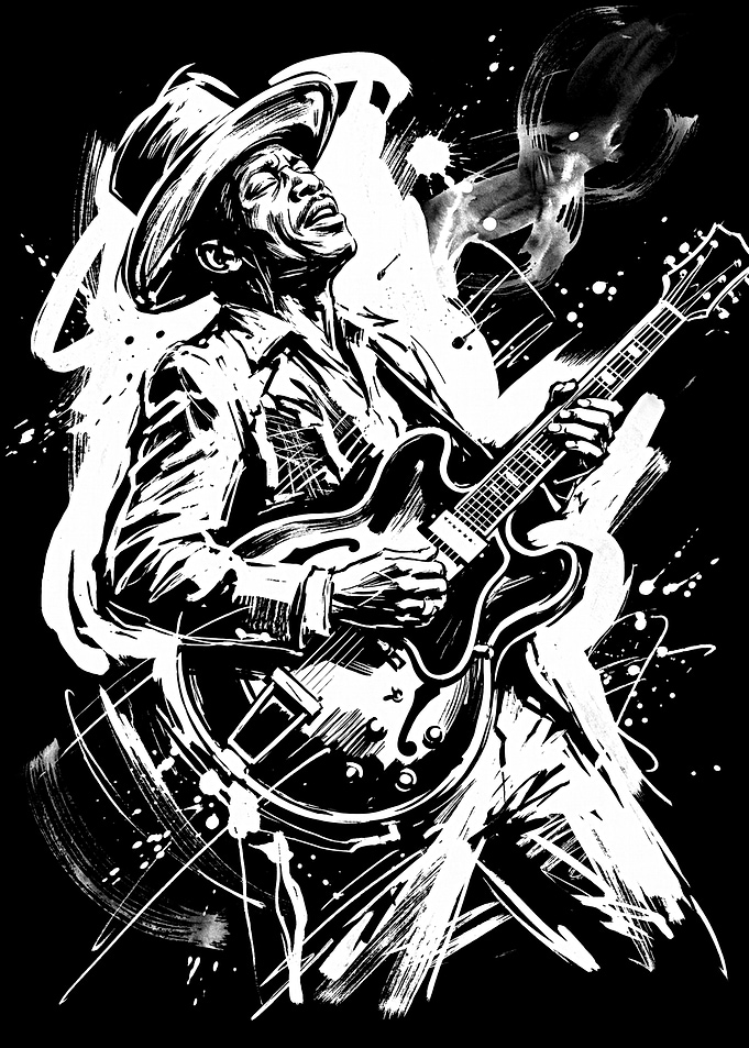 Black and White Blues Guitarist