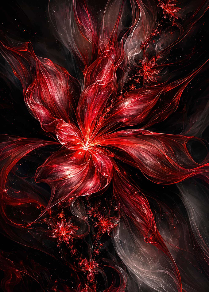 Ethereal Red Fractal Flower Art