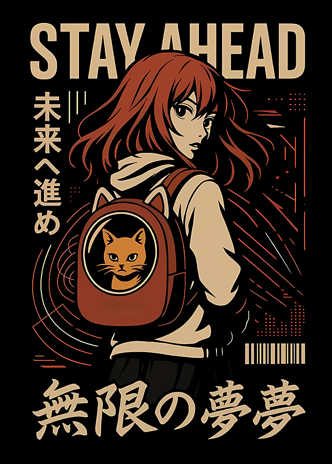 Anime Girl with Cat Backpack