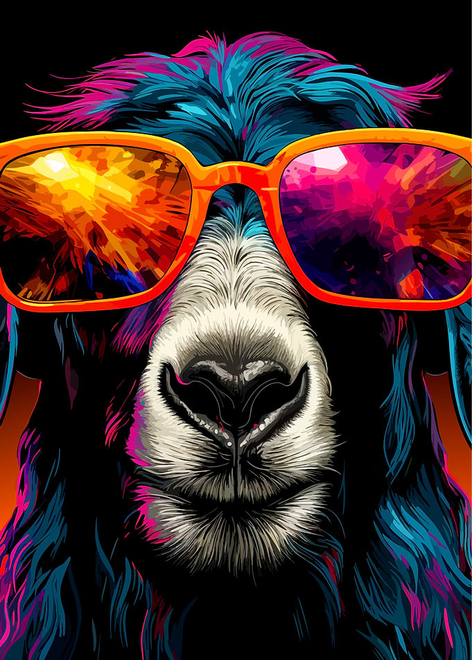 Colorful Neon Llama with Sunglasses