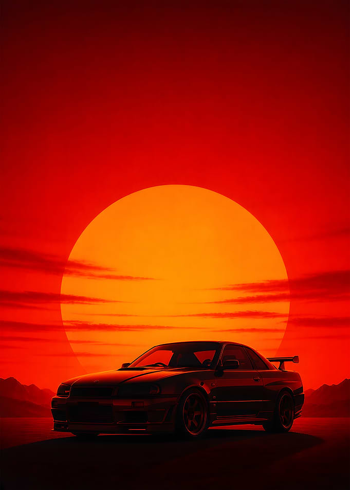 Iconic Turbo Sports Car Sunset