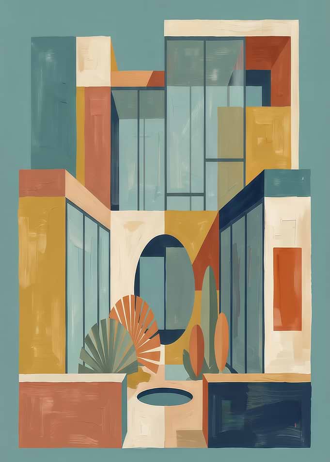 Abstract Geometric Architectural Garden Painting