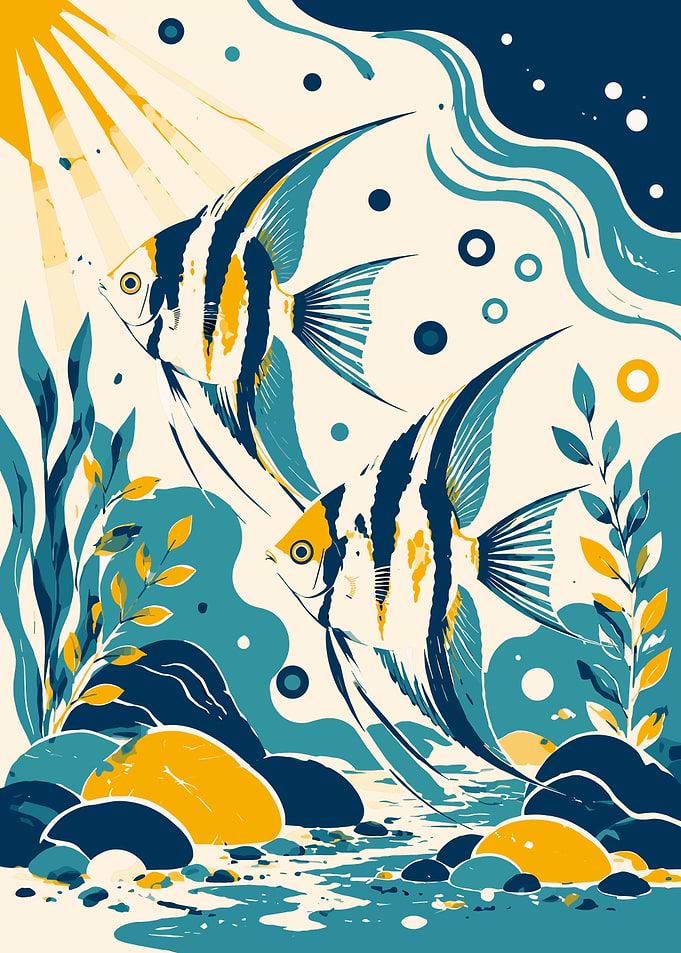 Stylized Angelfish Underwater Illustration
