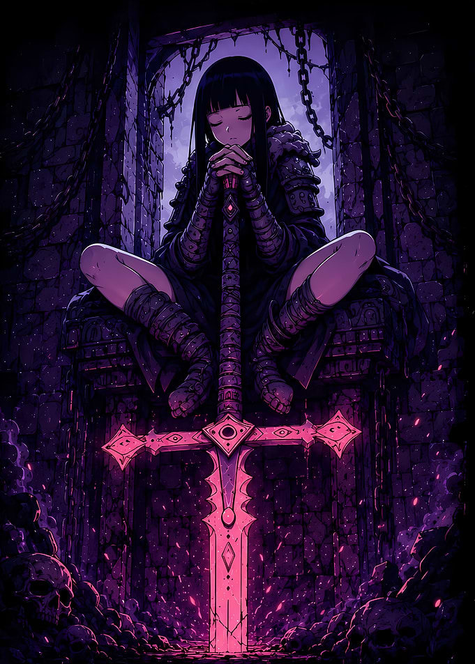 Anime Girl Praying with Glowing Sword