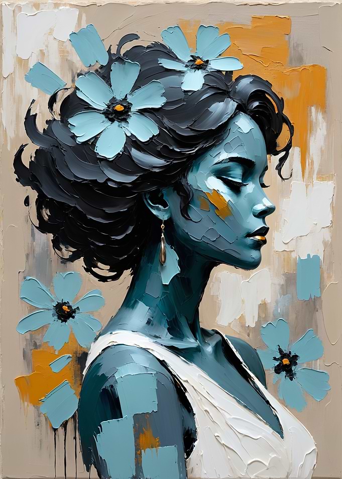 Oil Painting of Woman with Flowers