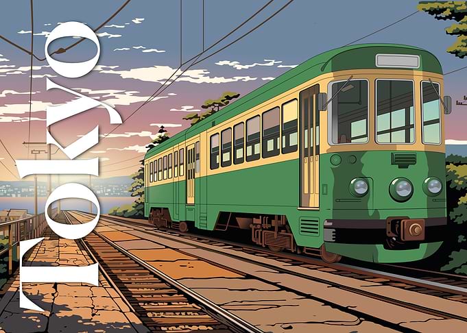 Tokyo Retro Tram Illustration