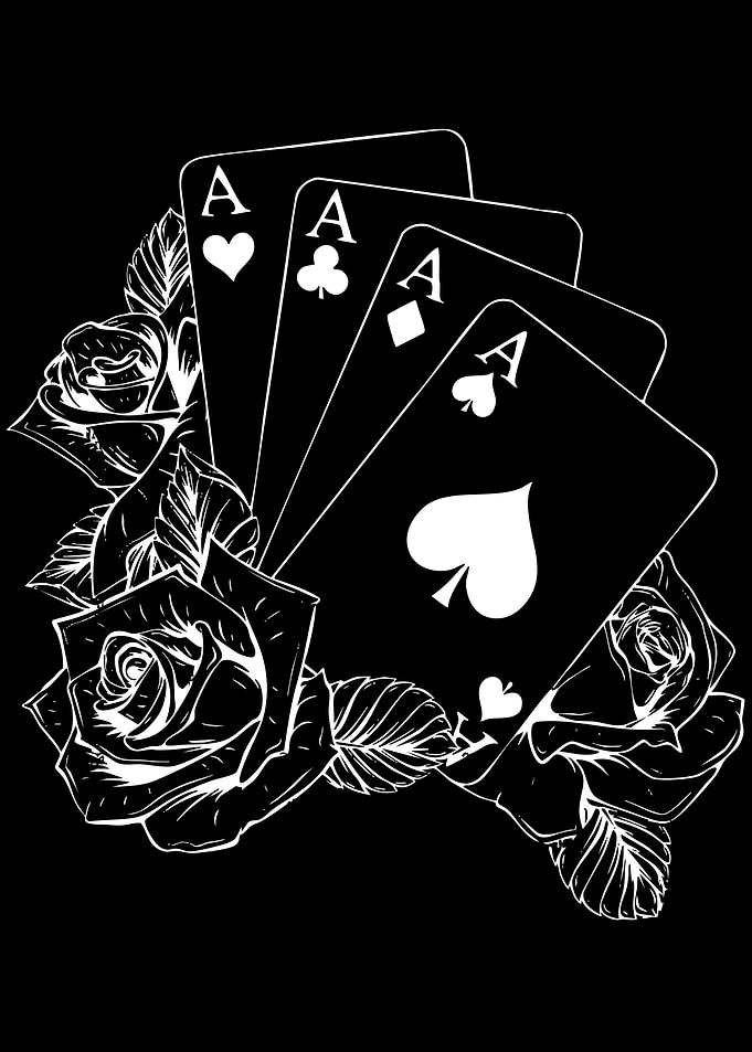 Four Aces with Roses Illustration
