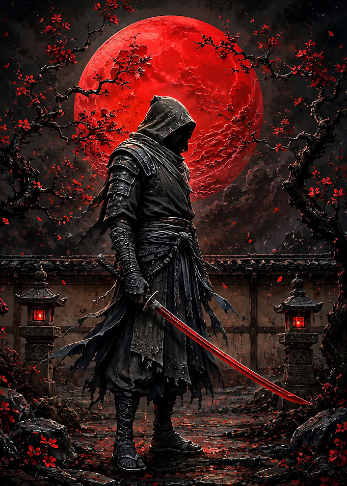 Shadow Ninja Under Red Moon