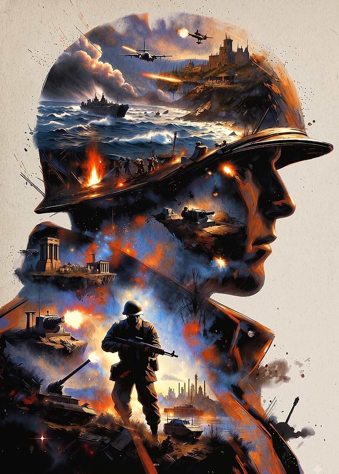 Double Exposure Military War Scene