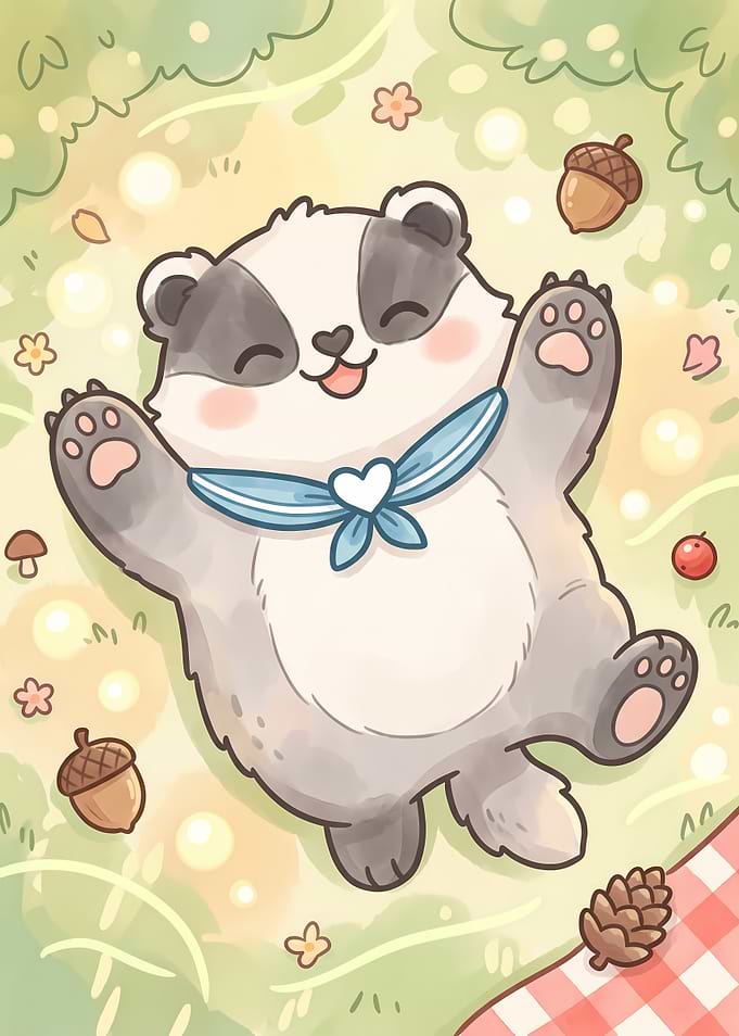 Cute Happy Badger Picnic Illustration