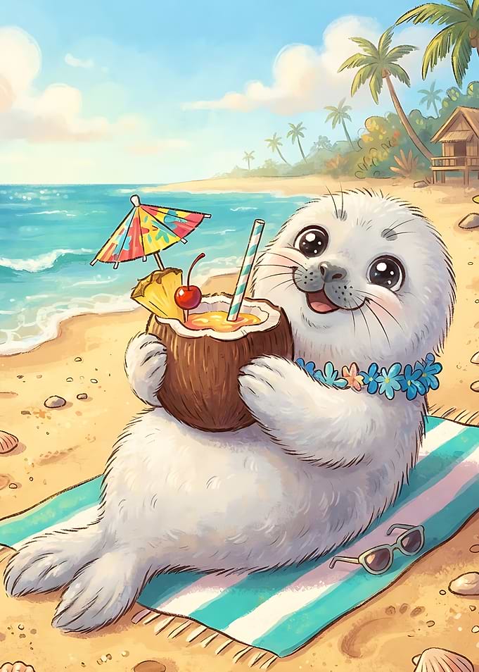 Cute Baby Seal on Tropical Beach
