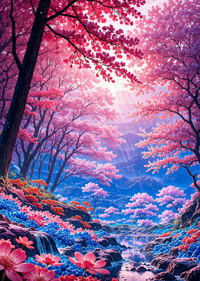 Fantasy Sakura Cherry Blossom Forest Landscape