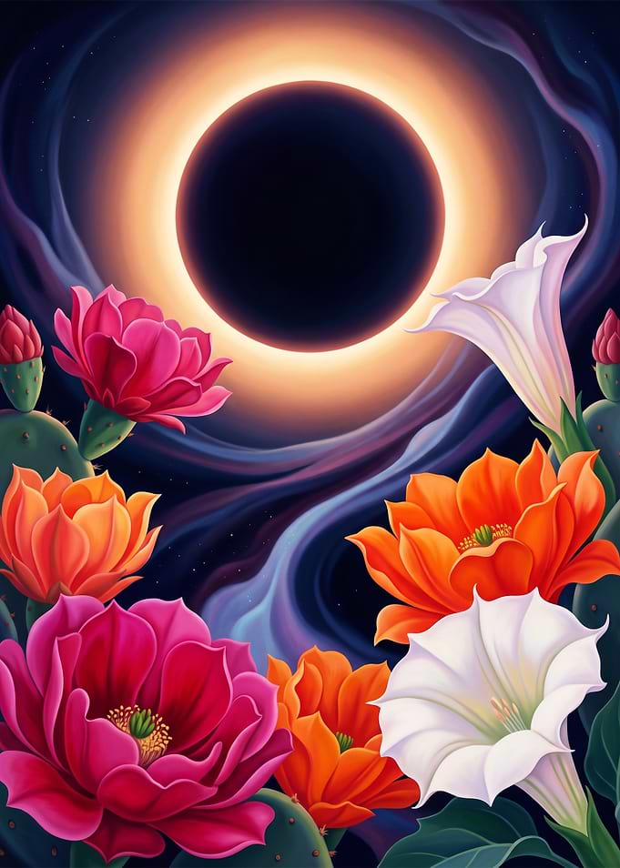 Solar Eclipse Over Desert Flowers
