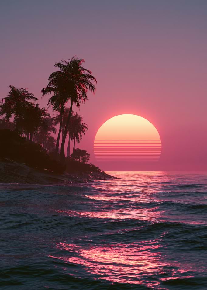 Synthwave Tropical Sunset Ocean View