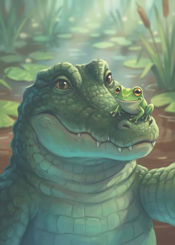 Friendly Alligator and Frog Friends