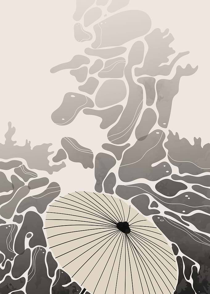 Minimalist Japanese Umbrella Japandi Art