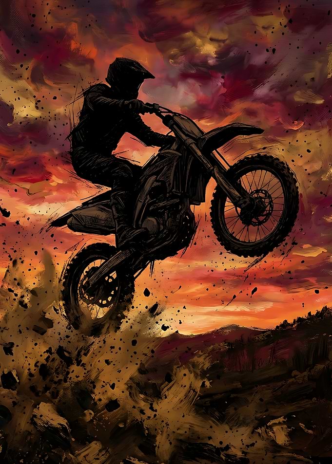 Motocross Rider Jumping at Sunset