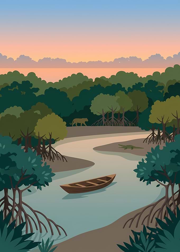 Mangrove Forest River at Sunset