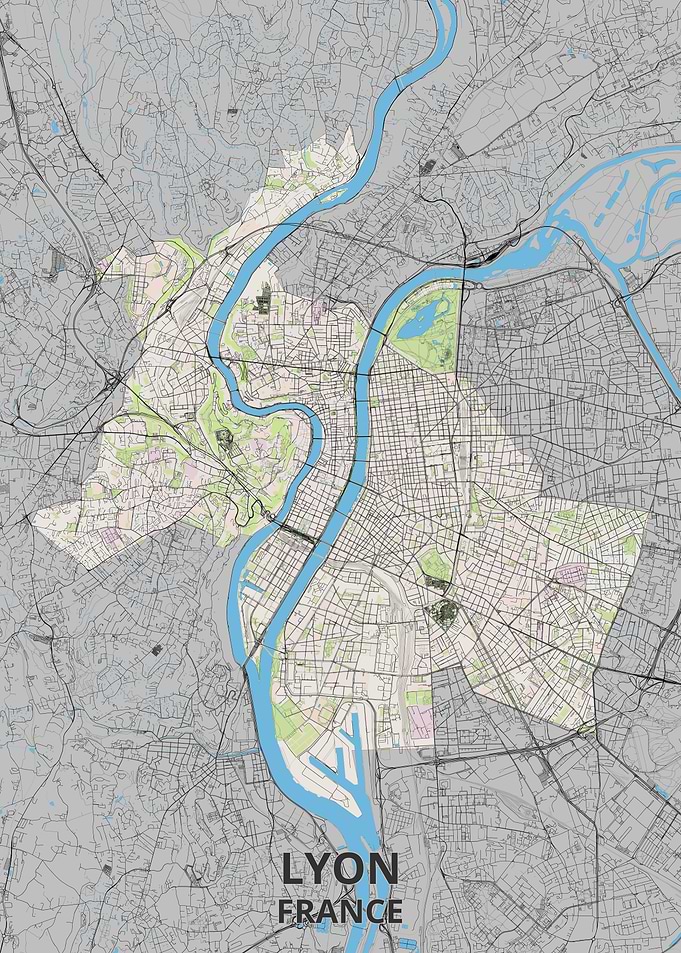 Lyon France City Map Poster