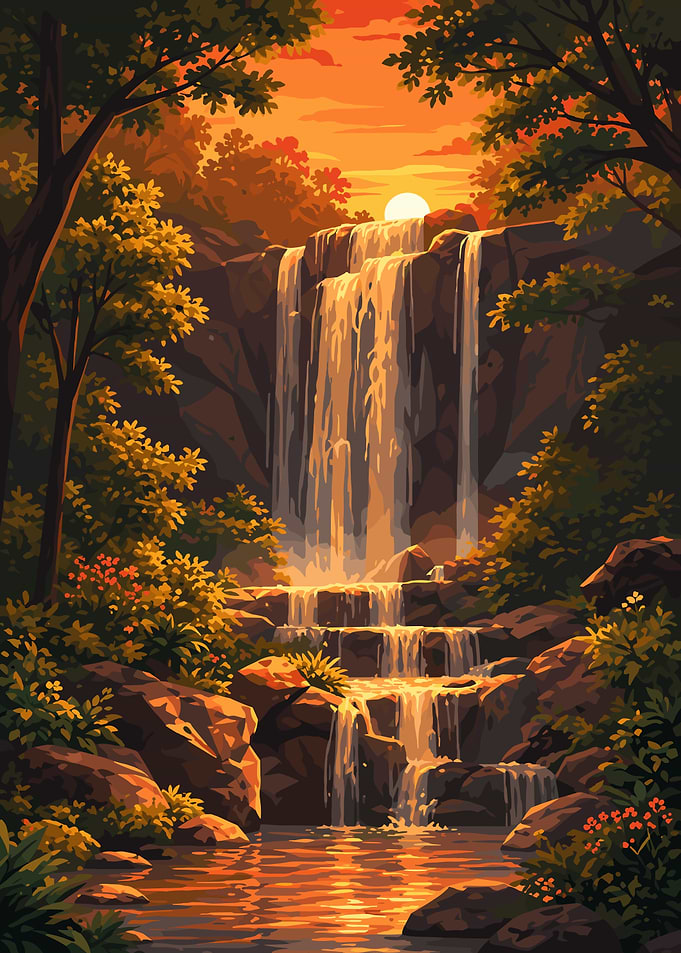 Sunset Waterfall Landscape natures